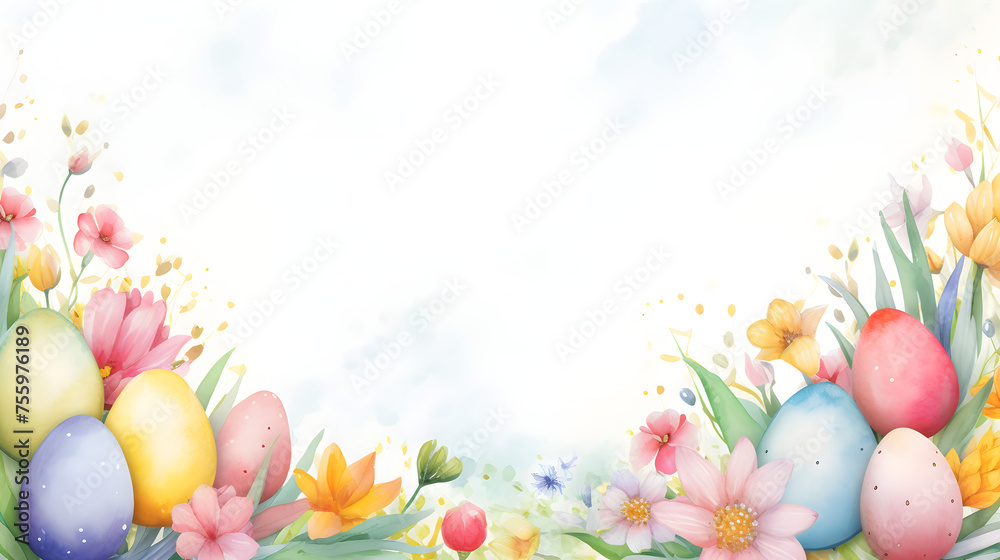 Watercolor Easter Eggs Floral Arrangement Bright Spring Palette