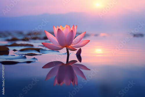 Tranquil Waters: Serene Reflections of Blooming Water Lilies and Lotus Flowers in a Peaceful Pond