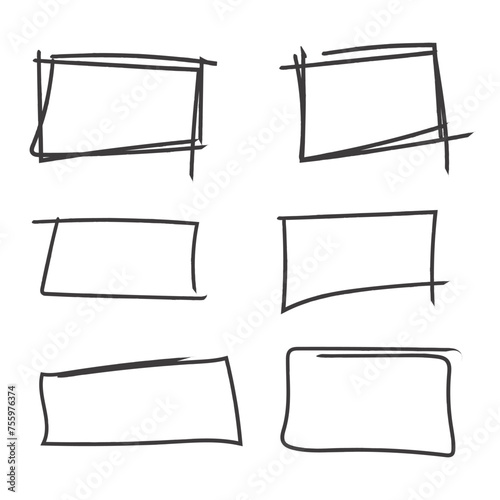 Hand drawn square frames in sketchy style. Rectangular handdrawn grungy borders. Vector illustration of pencil outline stroke framework box. Collection of doodle school draft frames	
