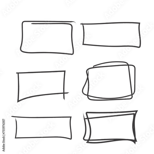 Hand drawn square frames in sketchy style. Rectangular handdrawn grungy borders. Vector illustration of pencil outline stroke framework box. Collection of doodle school draft frames	
