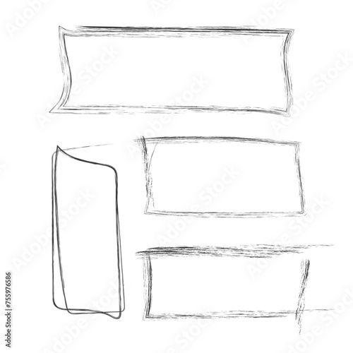 Hand drawn square frames in sketchy style. Rectangular handdrawn grungy borders. Vector illustration of pencil outline stroke framework box. Collection of doodle school draft frames	
