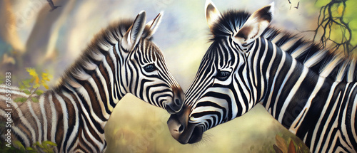 Zebra e seu filhote na natureza - Papel de parede