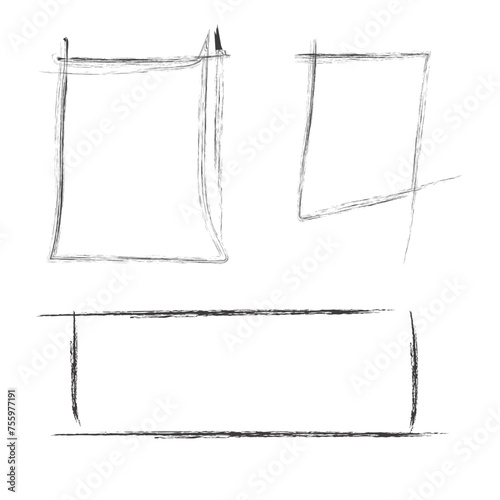 Hand drawn square frames in sketchy style. Rectangular handdrawn grungy borders. Vector illustration of pencil outline stroke framework box. Collection of doodle school draft frames	
