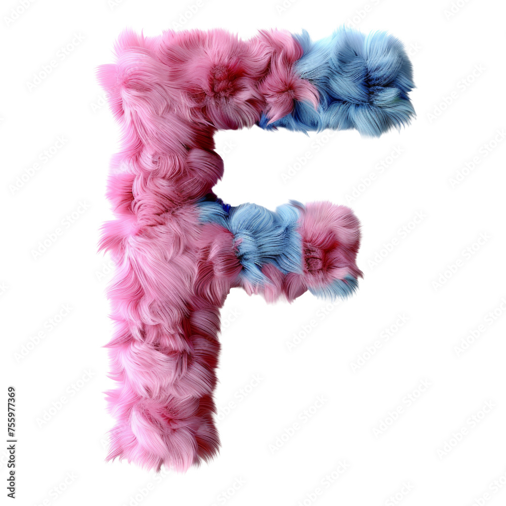 Pink and Blue Fur Letter F Isolated on Transparent or White Background, PNG Pink and Blue Fur Letter F Isolated on Transparent or White Background, PNG