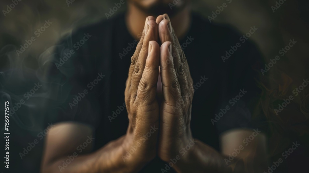 Close-up of hands clasped together. Suitable for concepts of unity and teamwork.