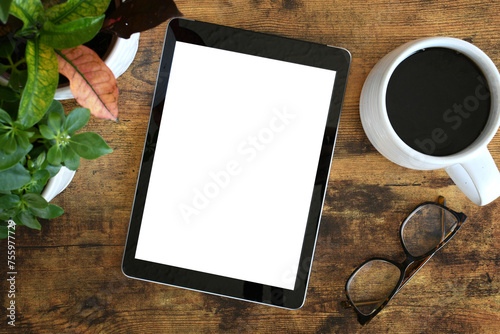 Tablet computer blank screen, digital advertisement or book cover mock