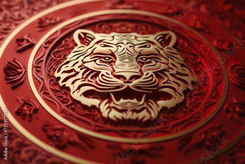 Embossed tiger zodiac symbol on red paper