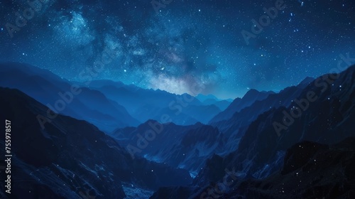 A breathtaking night view of a mountain range with the Milky Way shining brightly in the sky. Perfect for night sky enthusiasts and nature lovers.