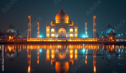 Taj Mahals beauty shines through the night, mirrored in the water below
