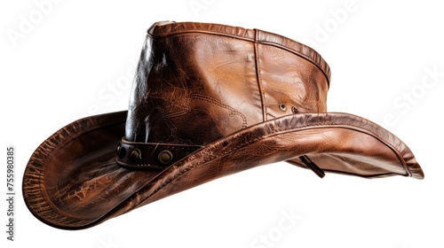 A classic brown cowboy hat isolated on a white background. Perfect for western-themed designs. photo