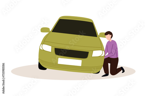Car accident. Crash, collision at road traffic. Auto collision. Damaged vehicles, road accident collision