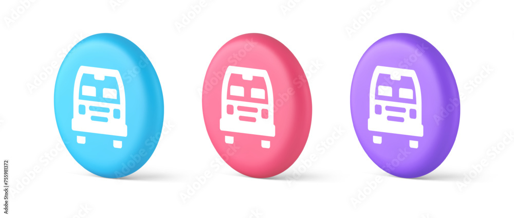 Bus automobile passenger transportation button city transfer journey 3d isometric circle icon Bus automobile passenger transportation button city transfer journey 3d isometric circle icon