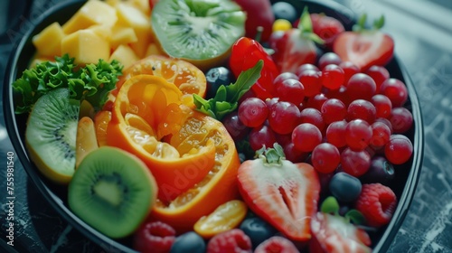 Fresh fruit on a wooden table  perfect for healthy eating concept.