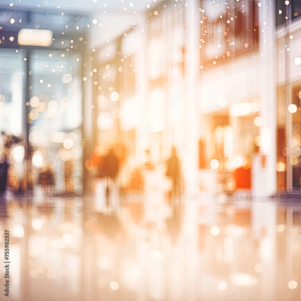 Abstract blur with bokeh and defocused shopping mall