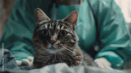 Veterinarian and cat in the operating room. Veterinary clinic.