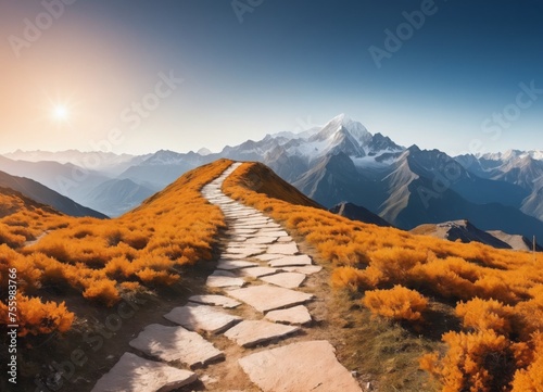  bright orange path leading to mountain top 