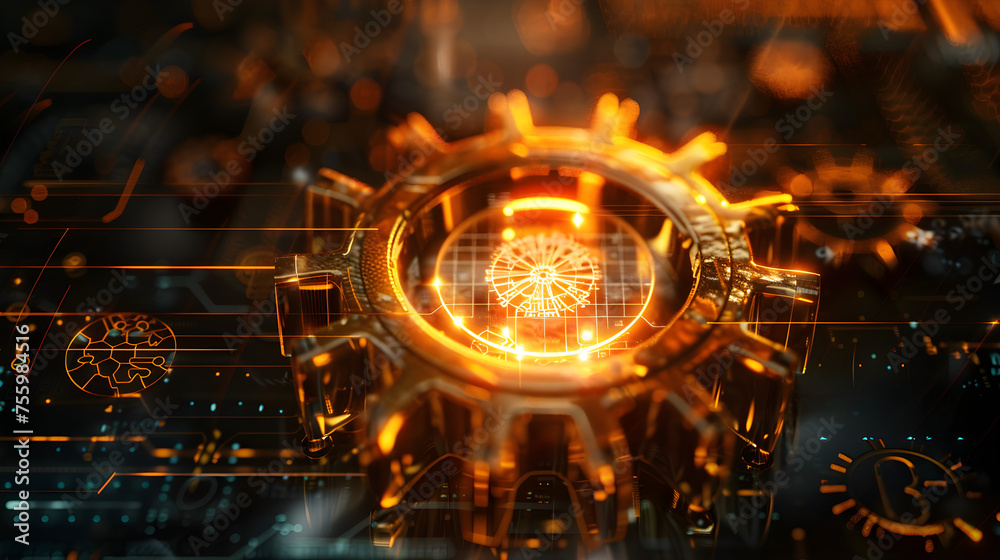 Abstract technology background with circuit board and gear wheel. 3D rendering