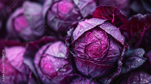 Detailed close up of a bunch of purple cabbage