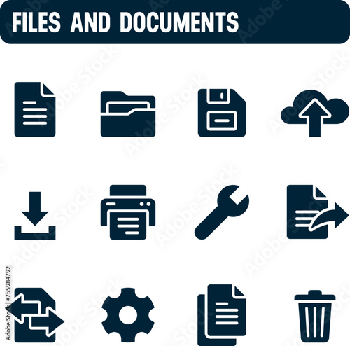 Document icons. Files and documents vector set. Filled icon design.
