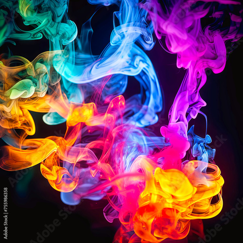 Group of Colorful Smokes on Black Background