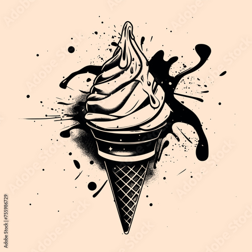 Black and White Ice-cream Outline Silhouette Ornament Vector Art for Logo and Icon, Sketch, Tattoo, Clip Art
