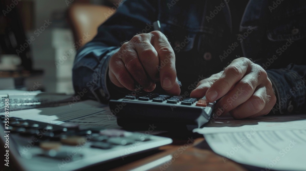 Close-up of a person using a calculator, suitable for business concepts. Close-up of a person using a calculator, suitable for business concepts.
