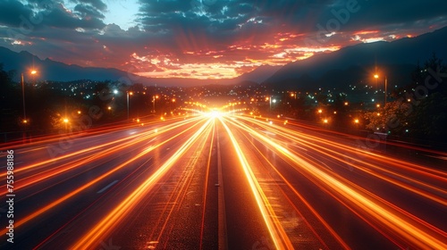 Night scene with motion blur background and light trails.