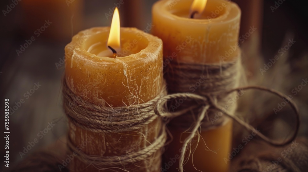 A couple of candles on a table, suitable for home decor projects. A couple of candles on a table, suitable for home decor projects.