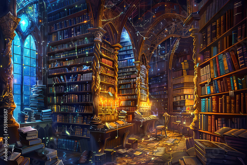 A magical library where books come alive, their pages filled with enchanting stories photo