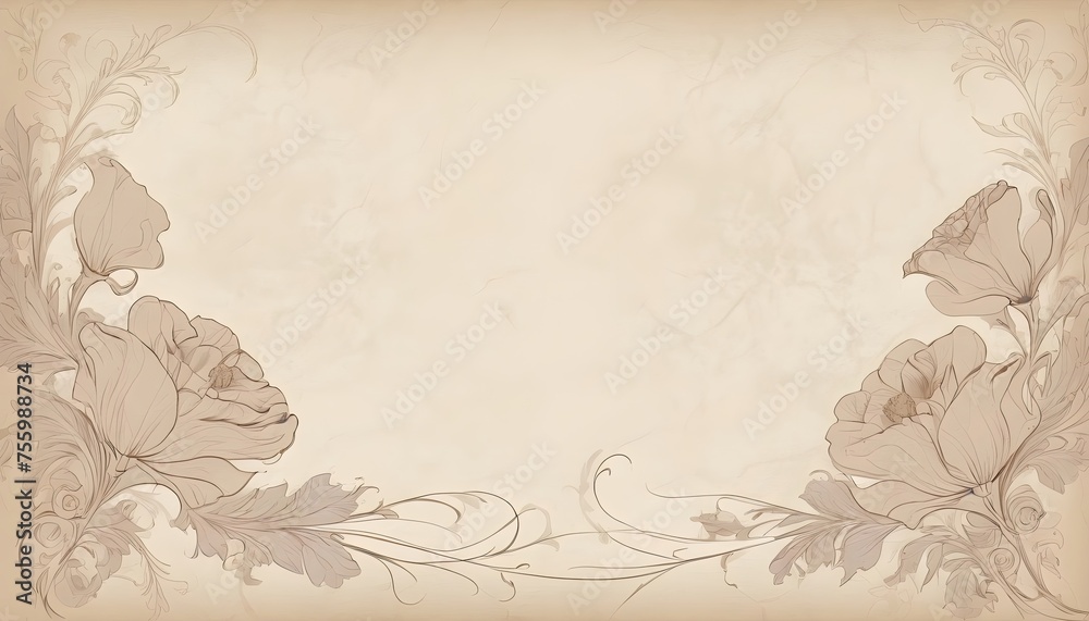 Delicate floral drawing on a beige background. Decorative background.
