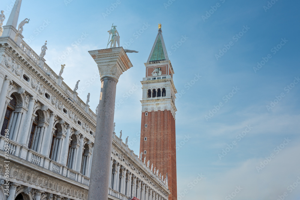 St Mark's Campanile and Column in Piazza San Marco