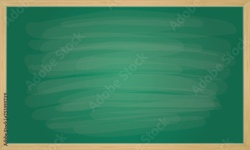 Empty green chalkboard texture hang on the white wall. double frame from green board and white background. image for background, wallpaper and copy space. bill board wood frame for add text. © kanpisut