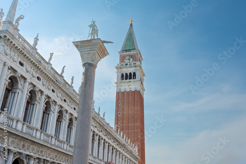 St Mark's Campanile and Column in Piazza San Marco