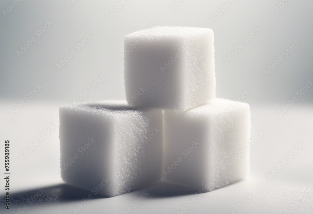 Close-up of three white sugar cubes isolated on white background Close-up of three white sugar cubes isolated on white background