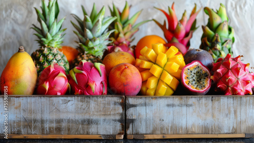 Assortment of colorful tropical fruits
