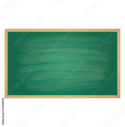 Empty green chalkboard texture hang on the white wall. double frame from green board and white background. image for background, wallpaper and copy space. bill board wood frame for add text. © kanpisut