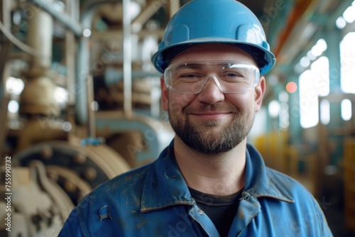 A man wearing a hard hat and glasses, suitable for construction industry projects.