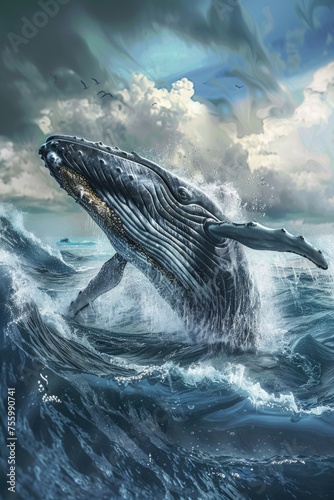 A majestic whale leaping out of the ocean. Perfect for nature and wildlife concepts. © Fotograf
