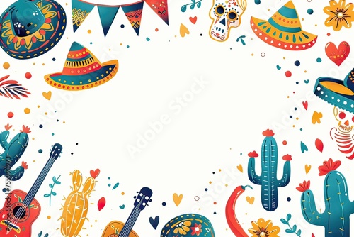 Cinco de mayo celebration card, composition, template, frame. Mexican culture. Generative AI.