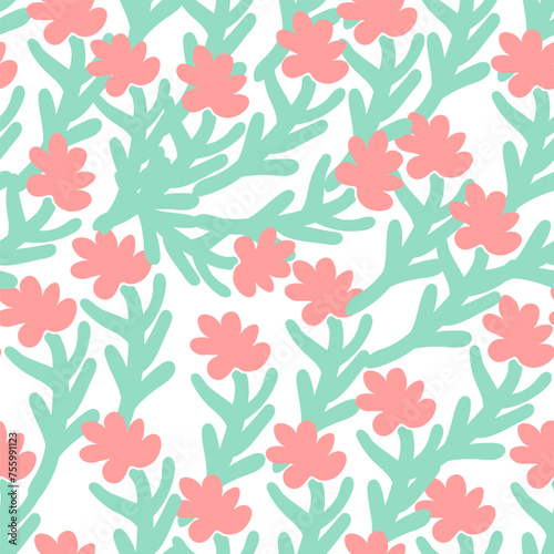 seamless pattern with plants and flowers in flat style in vector. template for background  wallpaper  wrapping  fabric  print