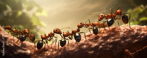 Few ants in natural habitat. Ant is the strongest animal on planet .