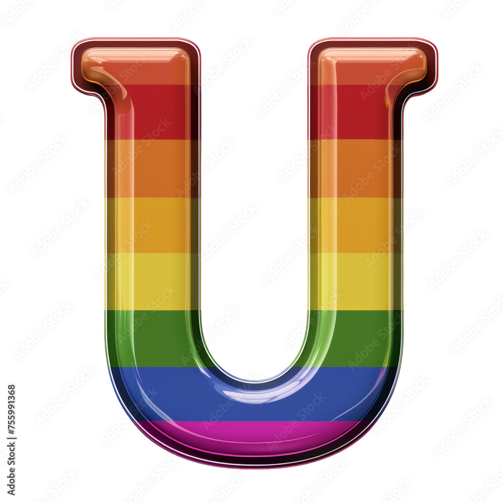 Letter U Styled as Pride Flag Isolated on Transparent or White Background, PNG Letter U Styled as Pride Flag Isolated on Transparent or White Background, PNG