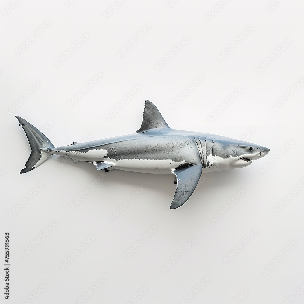 Fototapeta premium A great white shark isolated on a white background