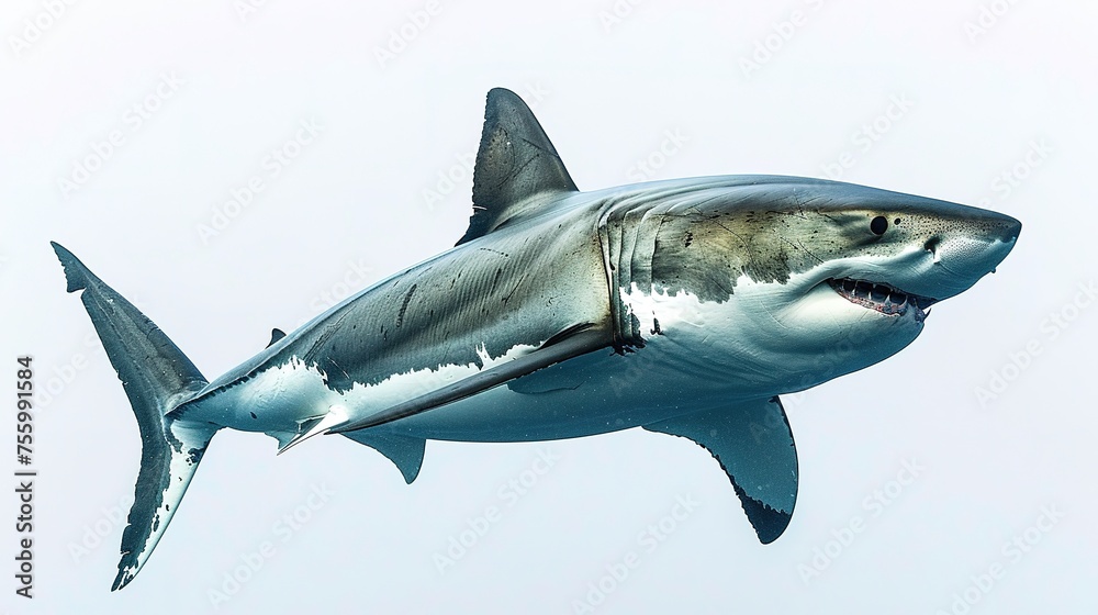 Obraz premium A great white shark isolated on a white background