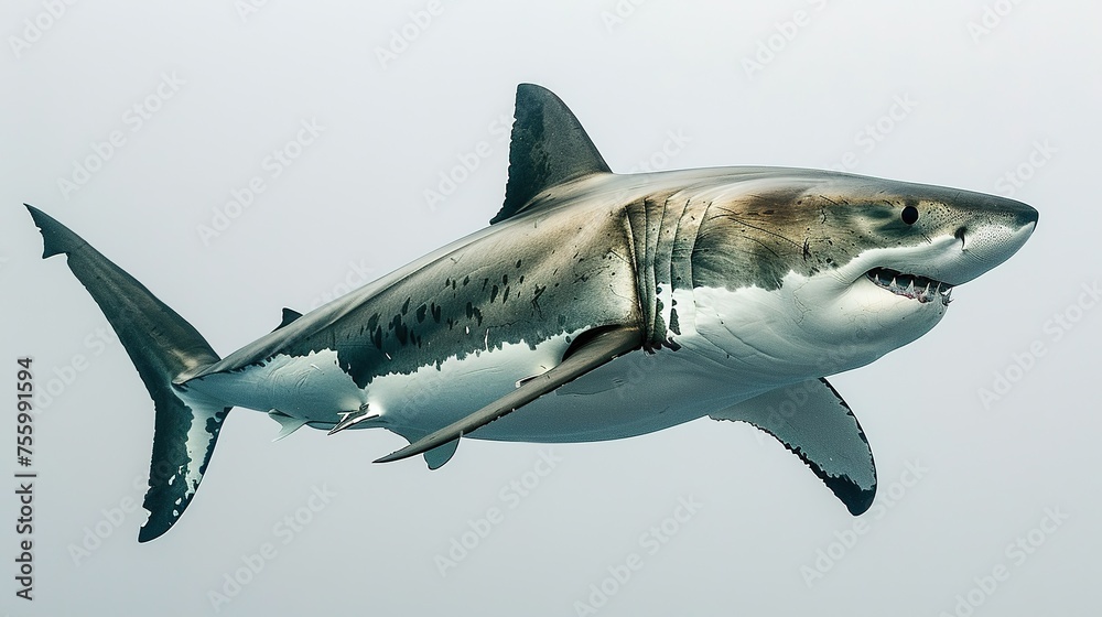 Fototapeta premium A great white shark isolated on a white background