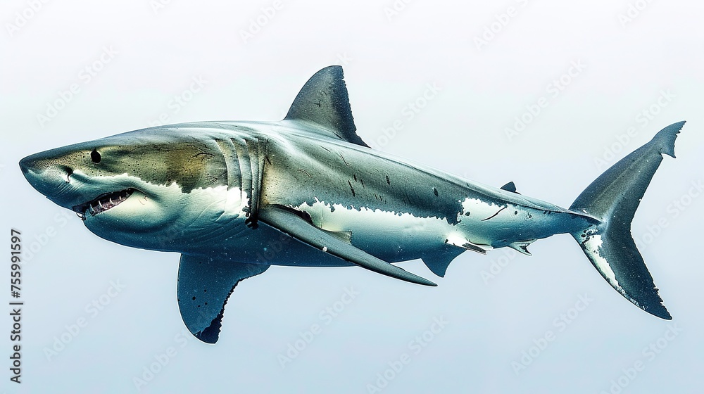 Fototapeta premium A great white shark isolated on a white background