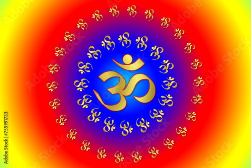 indian hinduism religious symbol golden text Om,aum,or oim meaning adoration to hindu god,popular Hindu mantra