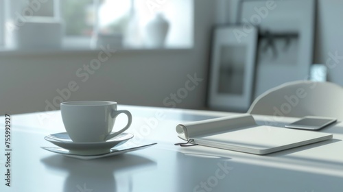 A cup of coffee on a clean white table, perfect for any coffee-related project.