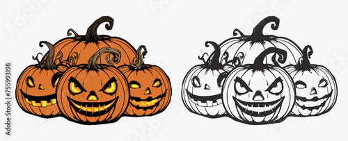 Spooky vector illustration pumpkins for Halloween, Generative Ai