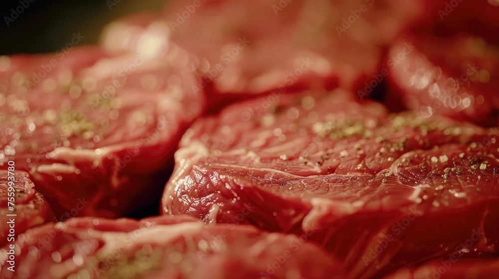 Raw meat piled on a table, suitable for food and cooking themes. Raw meat piled on a table, suitable for food and cooking themes.
